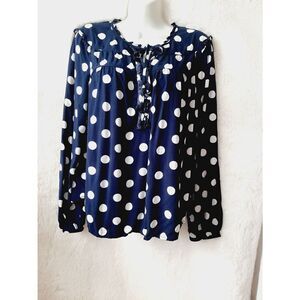 Crown & Ivy Prarie blue polka dot medium blouse